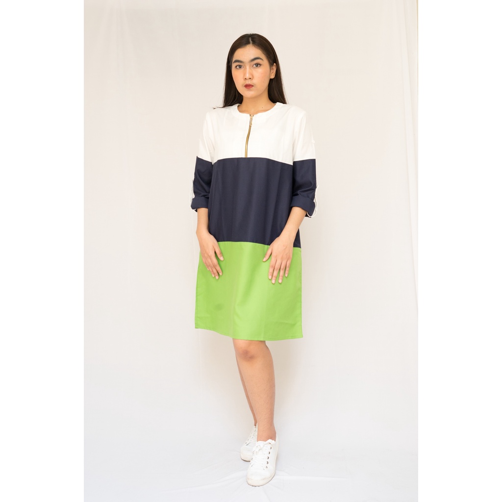 Dress Wanita Danish Wardrobe Trivia Tunik - Putih Navy Hijau