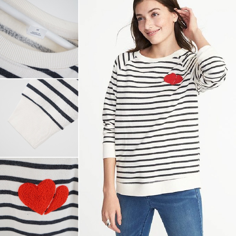 Sweatshirt Wanita- Fleece Relaxed Sweatshirt [OSW 01 GAB 2]-OSW 01WSL WHITE STRI