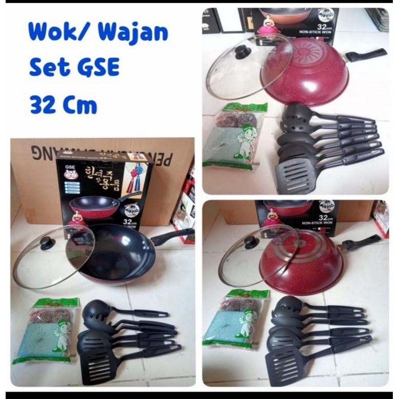 Wajan Set Teflon Tutup Kaca Free Sabut Stainless dan Spatula 6 pcs