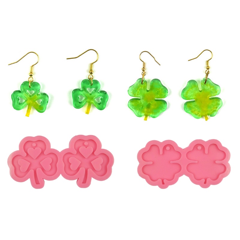 Siy 2pcs / Set Cetakan Resin Epoksi Bentuk Daun Clover Bahan Silikon Untuk Membuat Perhiasan Diy