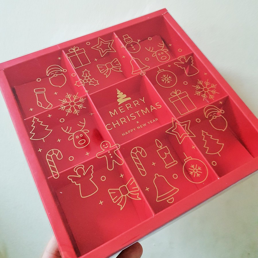 

(5 Pcs) Box Cake Mika Natal Kotak Kemasan Dus Kue Cake Eggtart Sekat 9 Merah Packaging Christmas Hampers