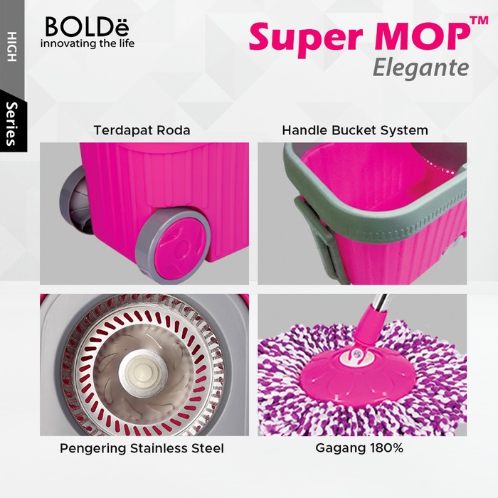 Alat Pel Lantai BOLDe Super Mop New Elegante stainless steel Roda