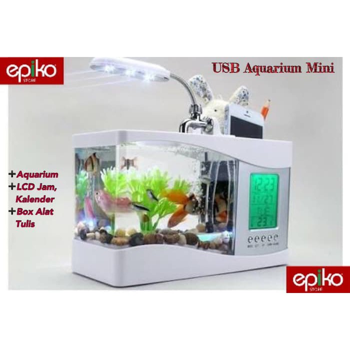 

USB Aquarium Mini + Jam Kalender Digital + Box Alat Tulis.