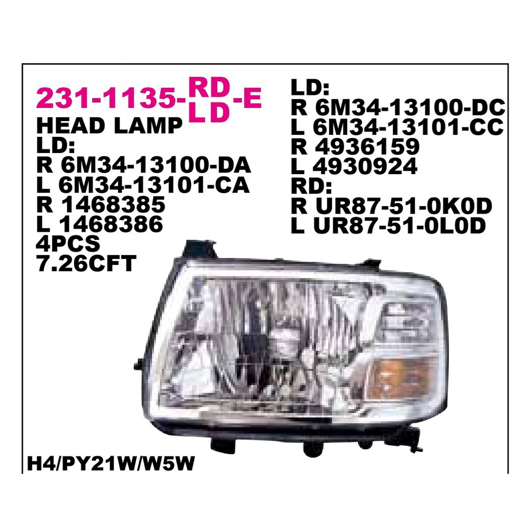 HEAD LAMP - FORD RANGER 2007 DEPO
