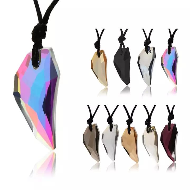 Kalung Batu Kristal Unik Pria Wanita / Kalung Batu Crystal Stone Bentuk Taring Serigala Warna Warni