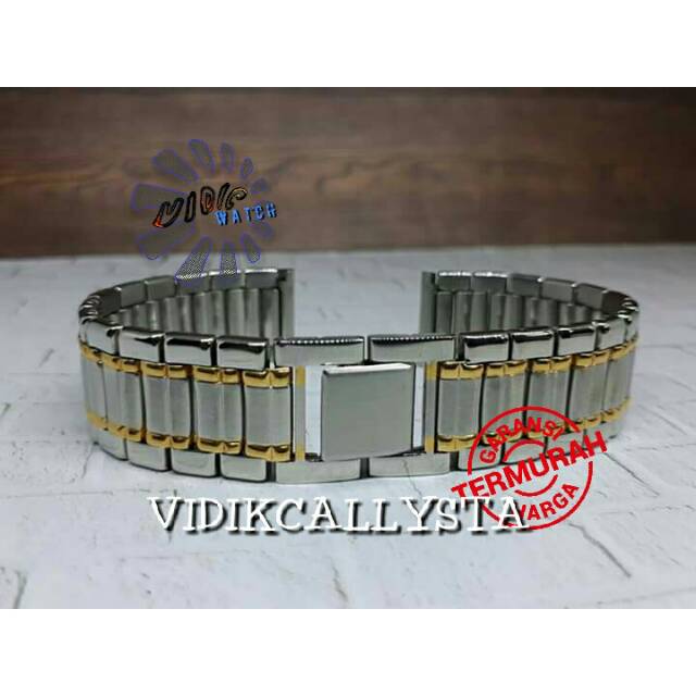 TALI JAM TANGAN RANTAI KOMBINASI 18 MM DOUBLE LIST GOLD STAINLESS