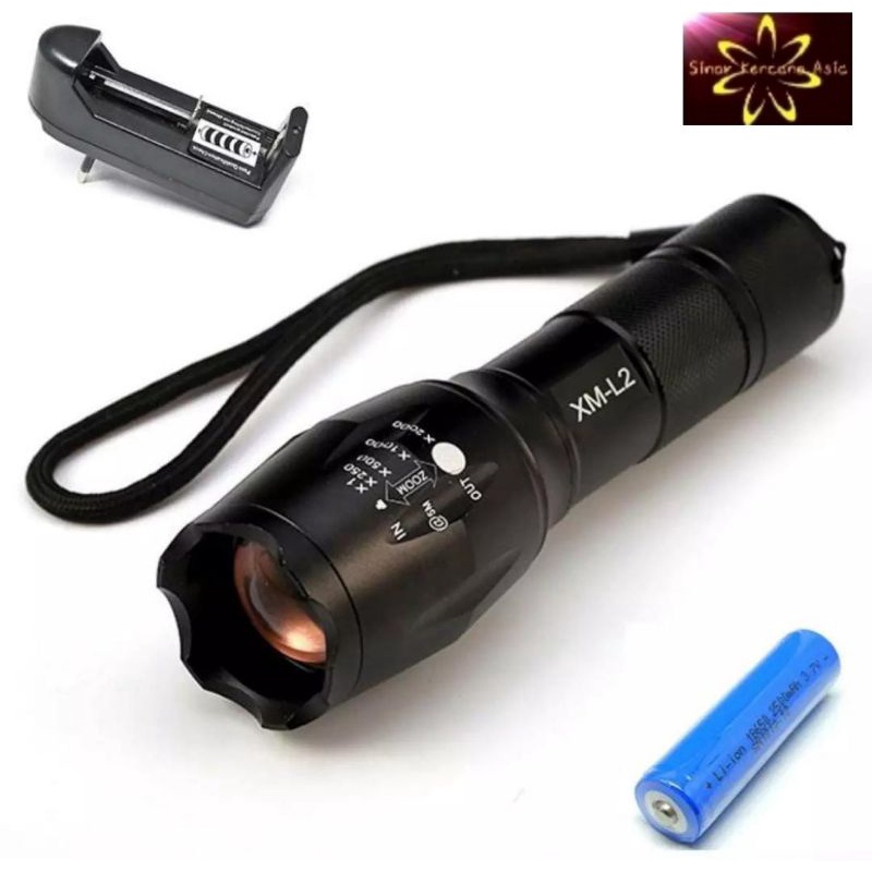 Senter LED Cree XM -L2 8000 Lumens paket tactical