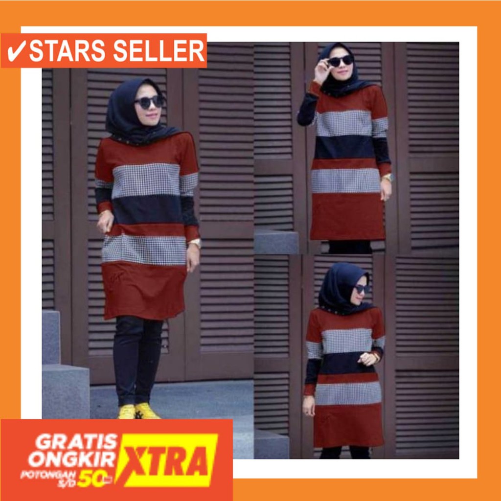  BAJU  OUTER PANJANG  MUSLIM WANITA TUNIK RAJUT  DA TUNIK 