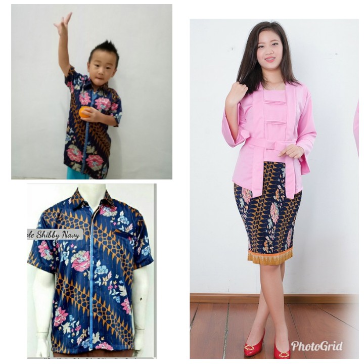 Couple Stelan Kebaya Rok Plisket Enrica Dan Kemeja Batik Ayah dan Anak