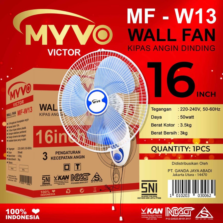 (PENGIRIMAN KHUSUSO JEK ONLINE) Kipas Angin Dinding Myvo 16 inch / Wall Fan