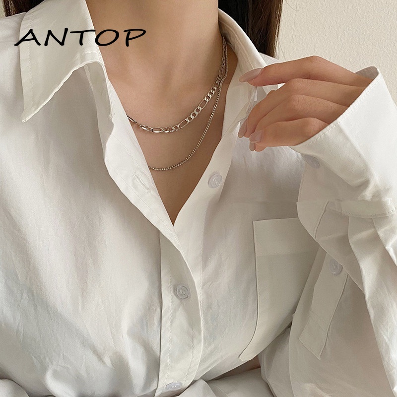 Eropa Retro Double Layer Kalung Fashion Sederhana Wanita Pria Kalung Aksesori ANTOP