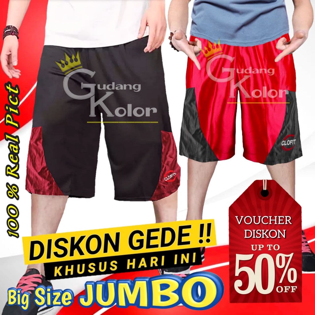 Celana Pendek Pria Santai Dewasa Jumbo Big Size Polos Bordir Short Pants Cowok Celpen Harian Laki La
