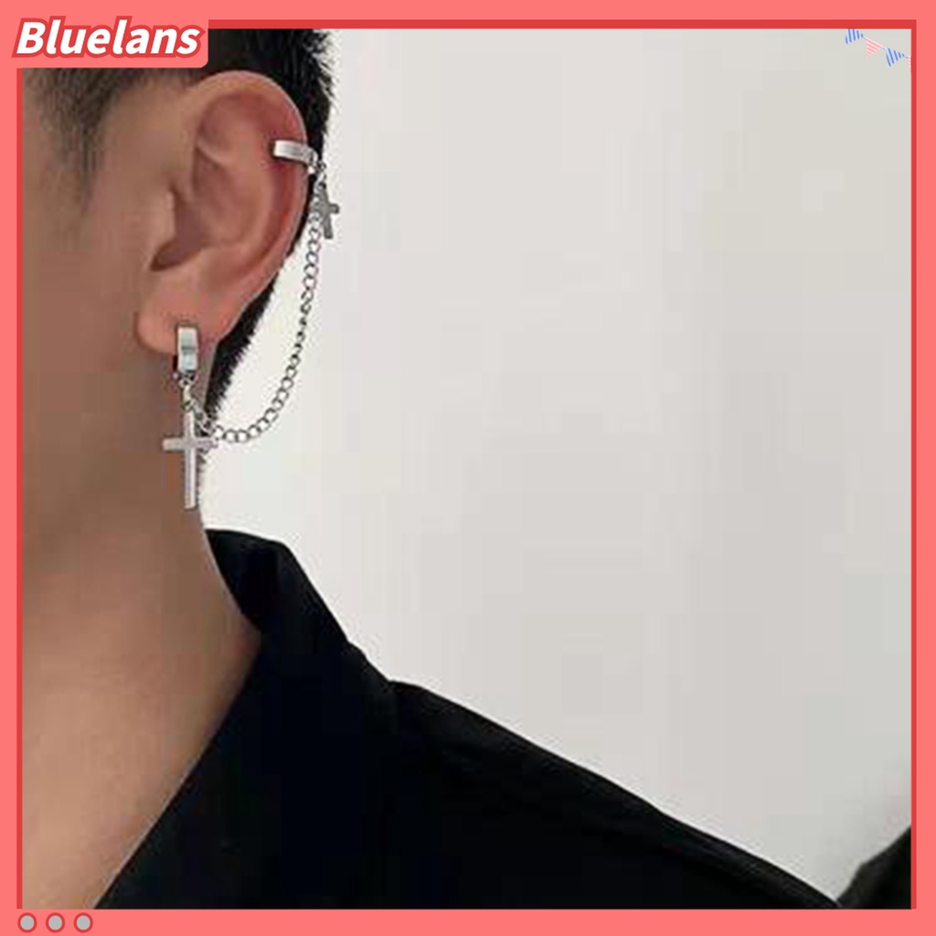 1 Pc Anting Rantai Rumbai Salib Bahan Logam Gaya Punk Hip-Hop Untuk Pria