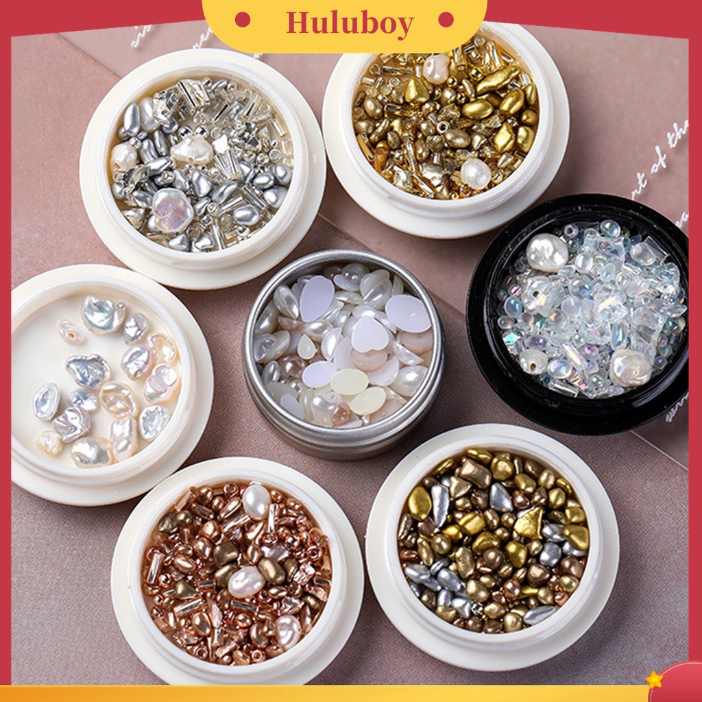 Huluboy Huluboy♡ 1 Kotak Mutiara Bentuk Kerang Batu Untuk Aksesoris Nail Art