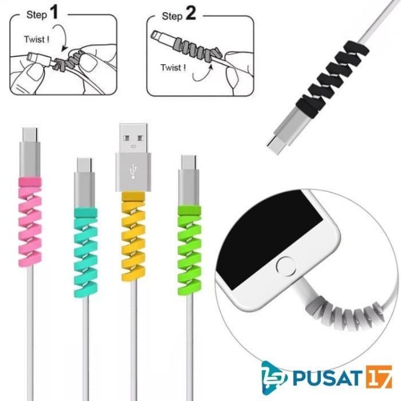 A2 Pelindung Ujung Kabel Charger Silicon Spiral Cable Protector | Cash Hp Cover Casing Penutup Kabel