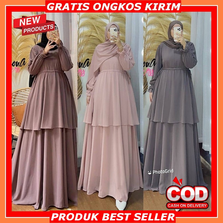 Gamis Maxi Dress Pesta/ Kondangan/ Formal Lebaran Hijau Botol Hitam Polos/ Simpel Bordir Ceruti Jumb