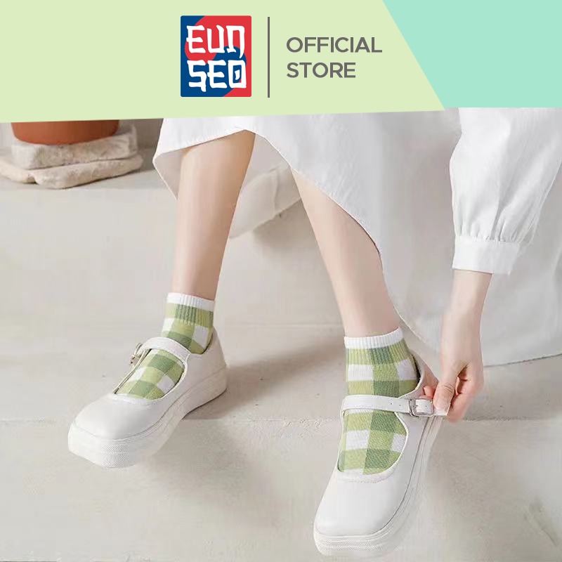 EUNSEO Kaos Kaki Mata Kaki Ankle Cute Kaos Kaki Pendek Motif Ala Korea Warna Hijau Soft Premium