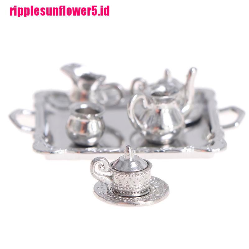 10pcs / set Miniatur Cangkir Teh / Kopi Bahan Metal Warna Silver Skala 1: 12 Untuk Rumah Boneka