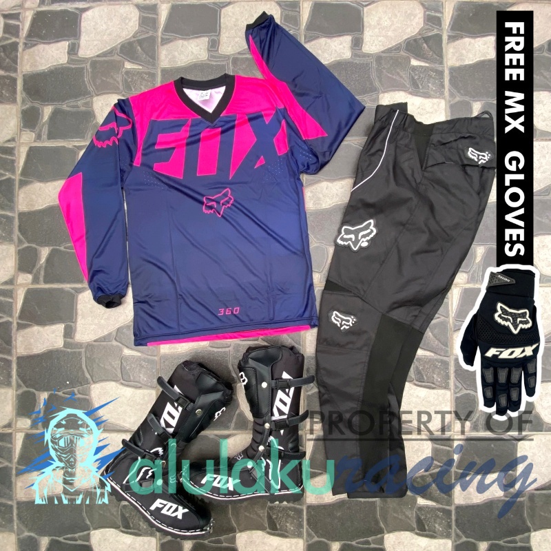Jersey, Celana, Sarung Tangan &amp; Sepatu Fullprint with Protectors Fullset MX Trail Motocross - Paket Bundling FOCTFG070101-F41