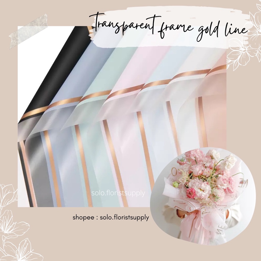

1PACK 20LEMBAR TRANSPARENT FRAME GOLD LINE FLOWER WRAPPING CELLOPHANE WATERPROOF KERTAS BUKET BUNGA BUNGKUS