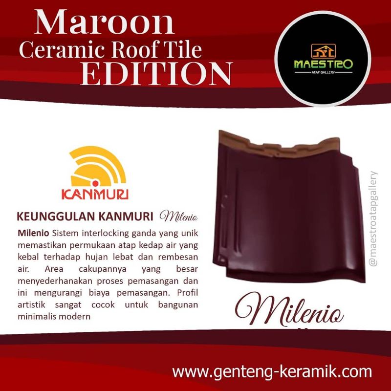 Genteng Kanmuri Milenio Maroon