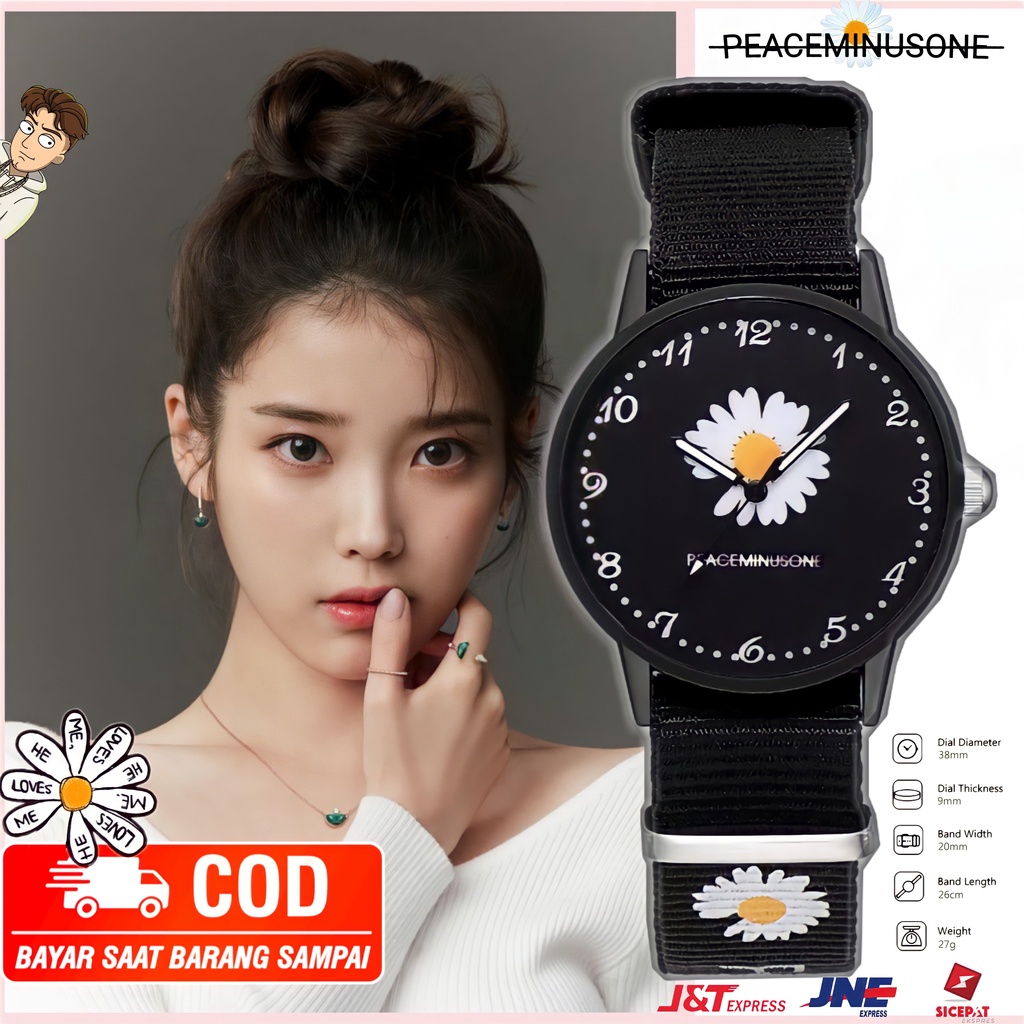 Jam Tangan Peaceminusone Wanita Perempuan Cewek Remaja Casual Simple Blueming IU Strap Kanvas Motif 