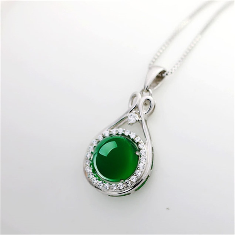 [Ready Stock]Fashion Silver Plated Mosaic Jade Pendant Necklace