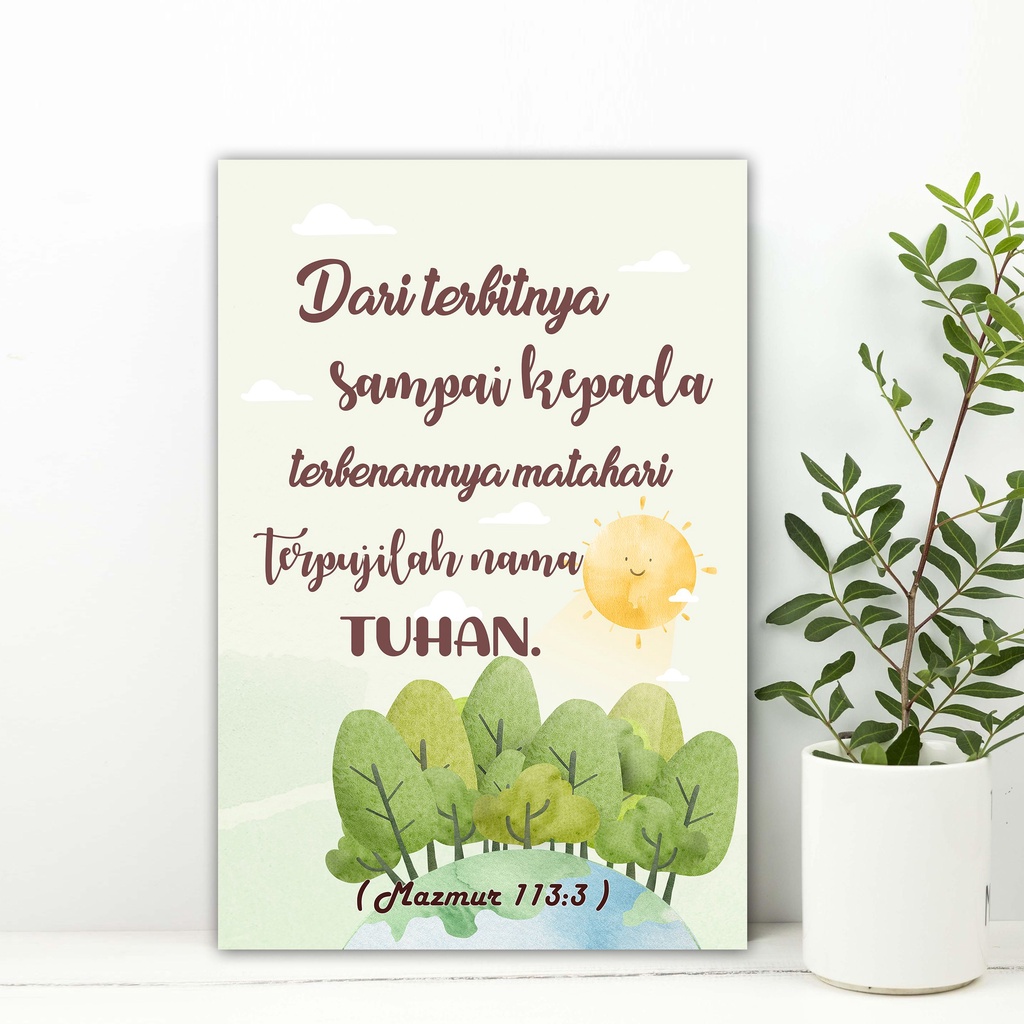 poster kayu hiasa dinding kutipan injil ayat alkitab mazmur 113:3 dekorasi kristen / katolik