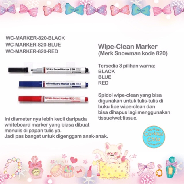 

Wipe Clean Marker Black Blue Red (Merk Snowman kode 820)