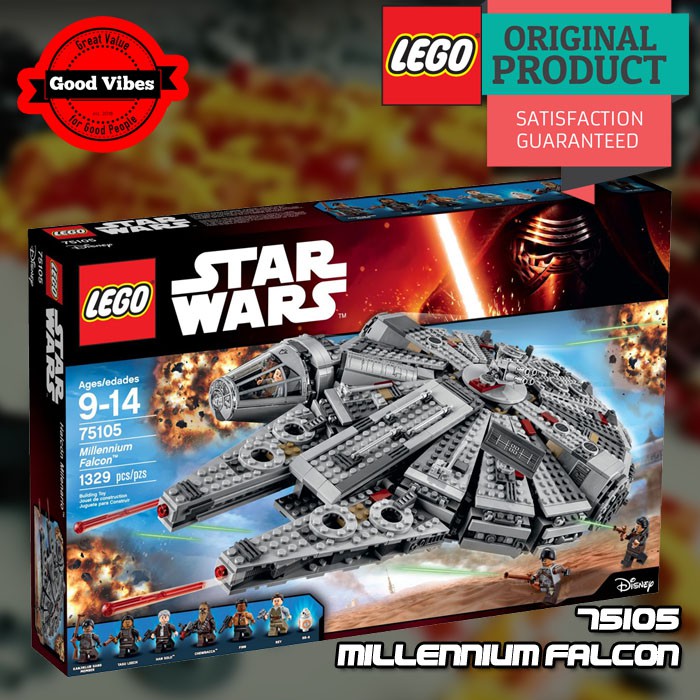 LEGO Original STAR WARS 75105 Millennium Falcon - Mainan Anak Film Finn Han Solo Pesawat Rey Lego