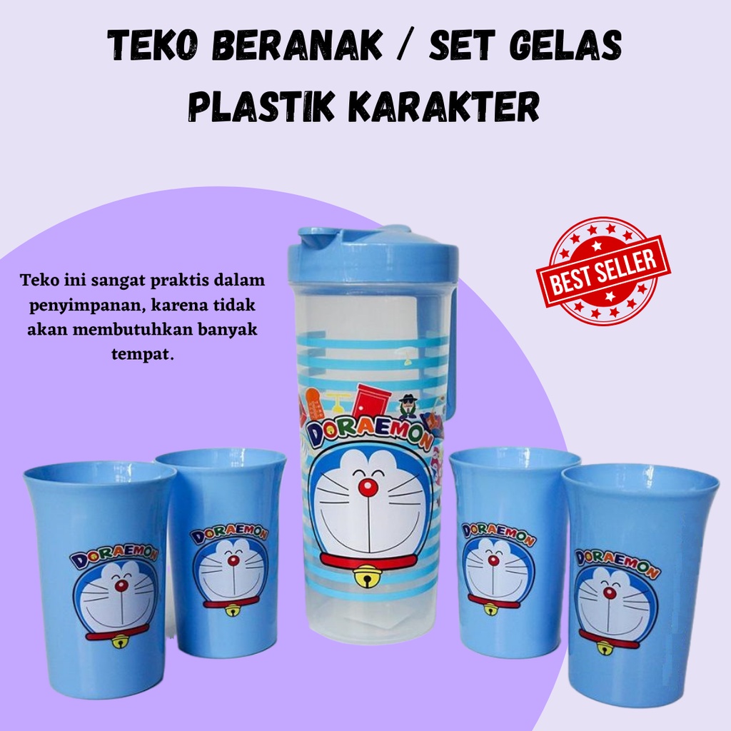 Terlaris dan Unik Set 4 in 1 Gelas / Teko Pitcher Kapasitas 2.2L / Teko Beranak Karakter Gratis Gelas 4pcs