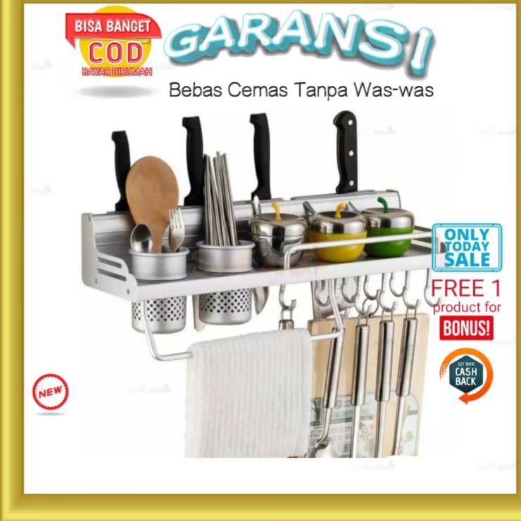 Rak Dinding Dapur Stainless Tempel Dinding Serbaguna