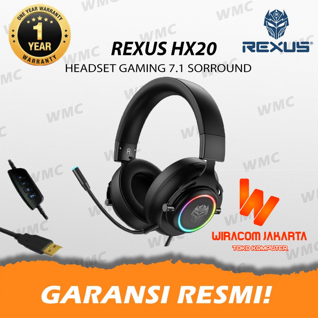 HEADSET GAMING REXUS HX20 USB V.7.1 (LED) + RGB LIGHT Mic Detachable