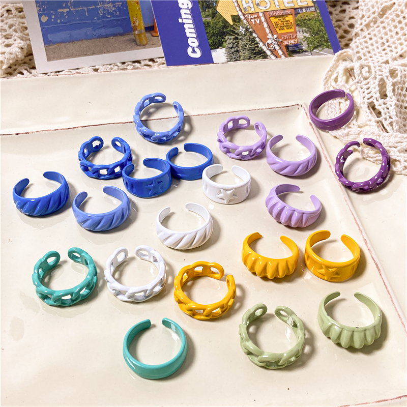 Current Creative Color Resin Ring Simple Fashion  Fun Geometric Hollow Macarons Candy Rings Women Jewelry Gift