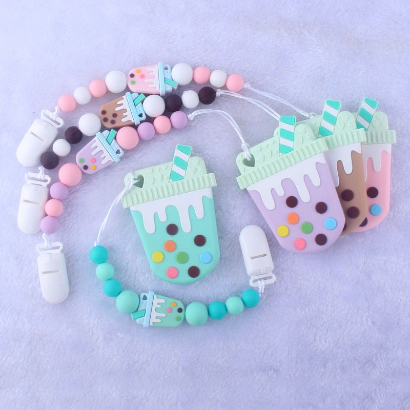 PROMO Set Mainan Teether Boba Jumbo Size Gigitan bayi dan Rantai Tali Empeng Dot