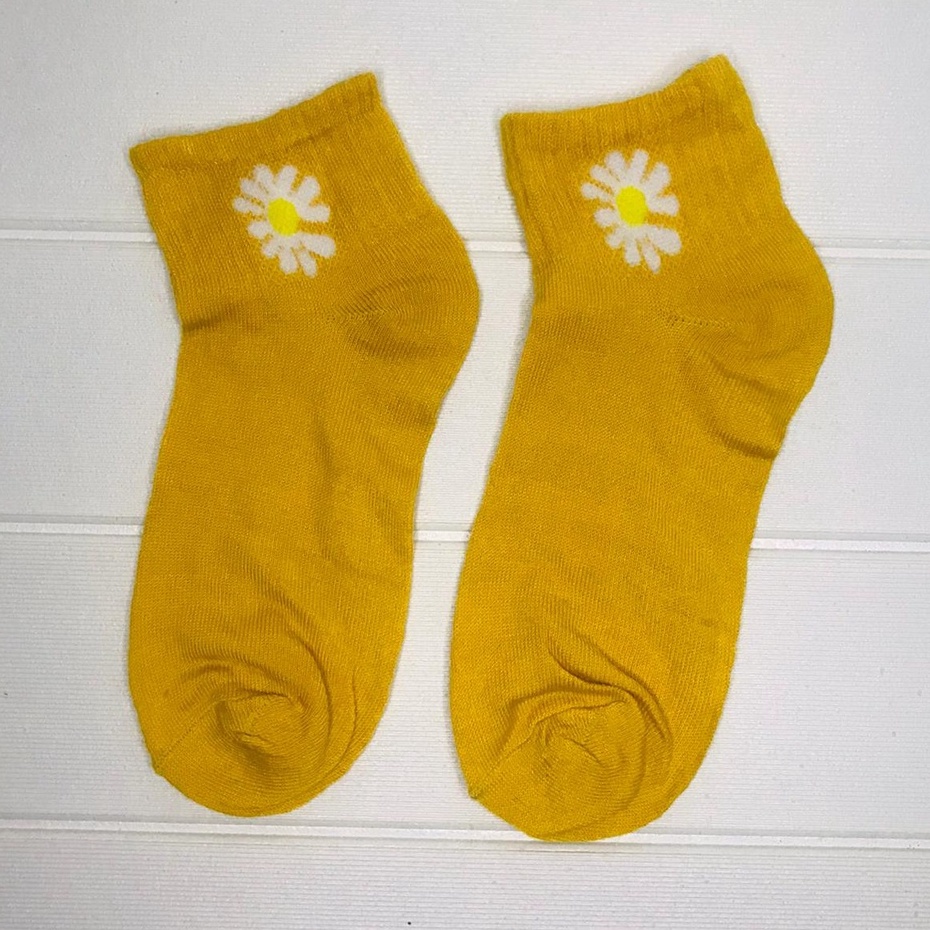 ☛TK☚ R456 Kaos Kaki Motif Bunga Aster Cute Kaos Kaki Girl Motif Bunga Daisy Korea Panjang Semata Kaki Import-KUNING