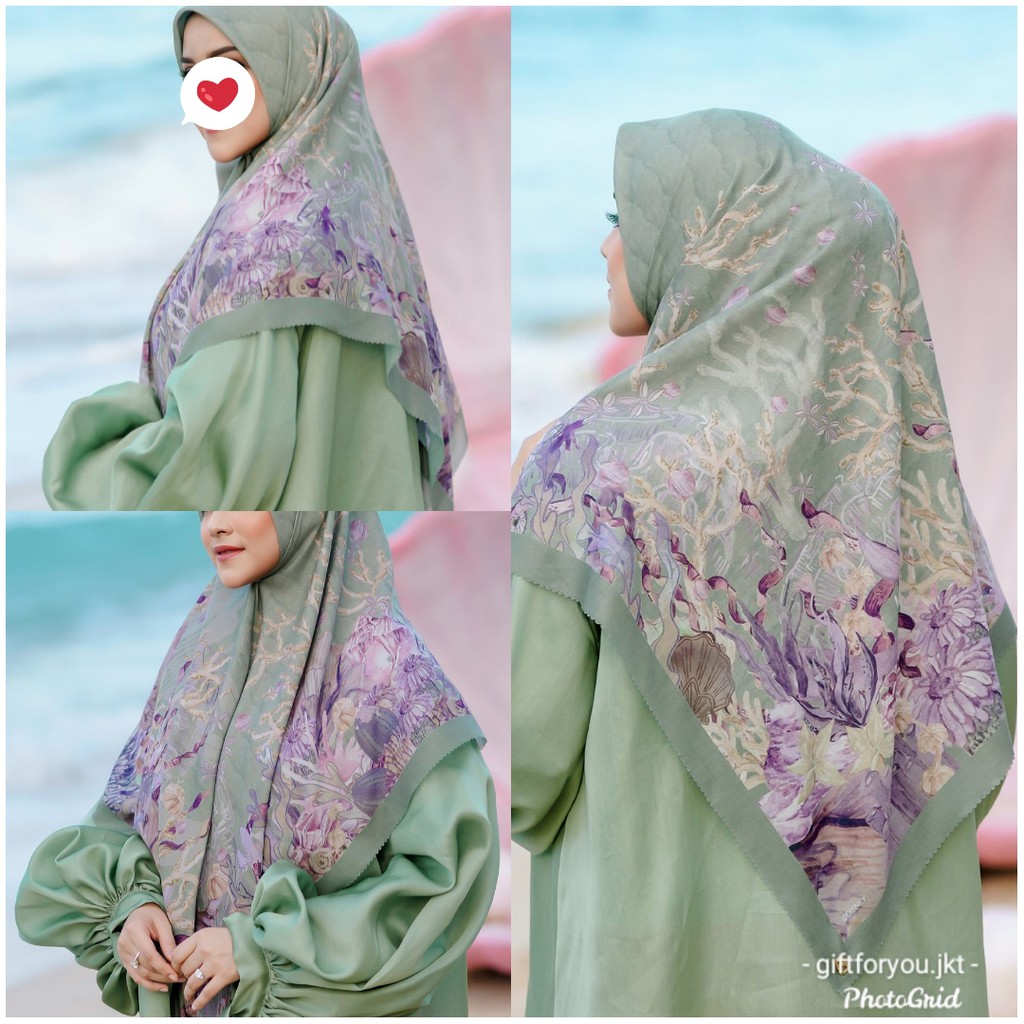 Buttonscarves x Disney The Little Mermaid Voal Square XL Jilbab Taupe Seaweed Sorbet Blue Marine