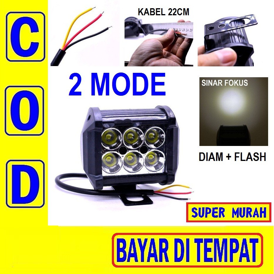 88O LED 6 MATA KOTAK KECIL Lampu KOTAK Led Sorot 6 Mata Hjg Icc Tembak 2 Mode Flash Kedip Strobo 12v