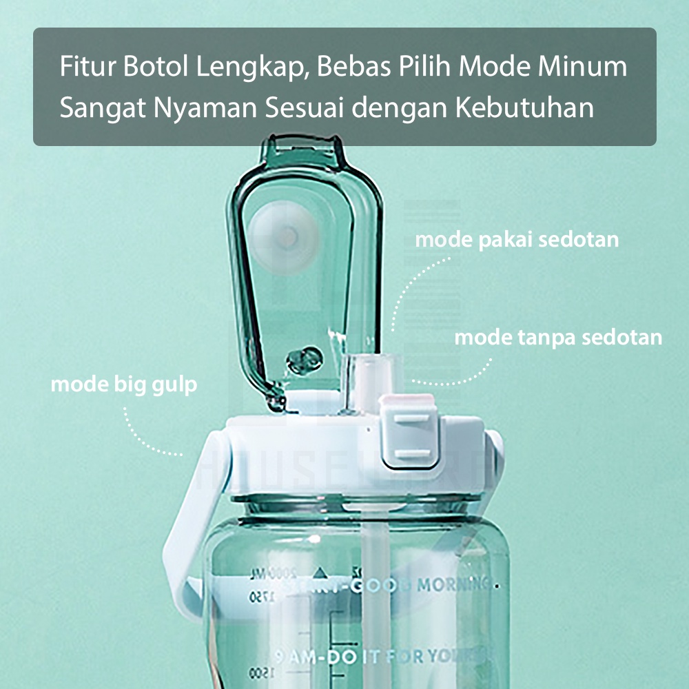 Botol Minum Motivasi 2 Liter Bening Jumbo Premium Quality Gratis Stiker HUGO