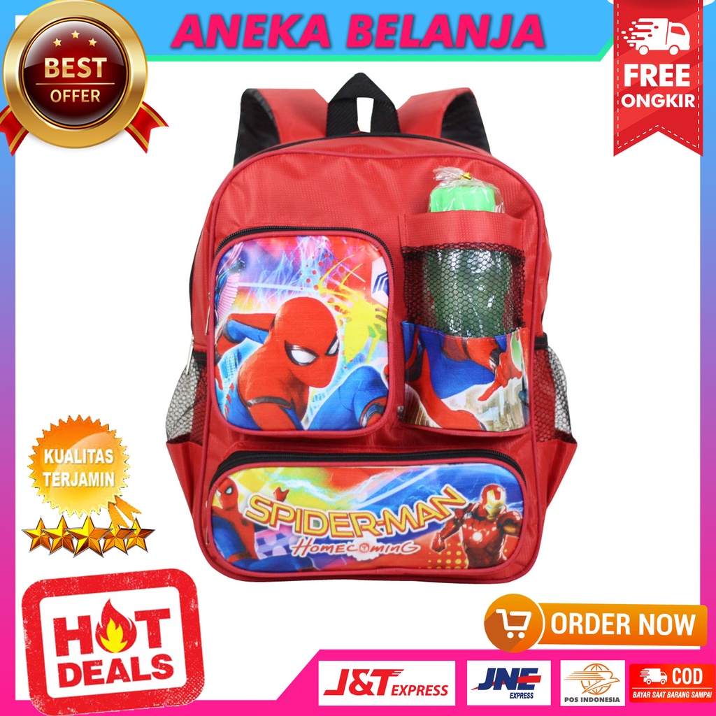 Ransel Anak Free Botol Saku Spiderman x Cars Keren Bagus Murah Awet