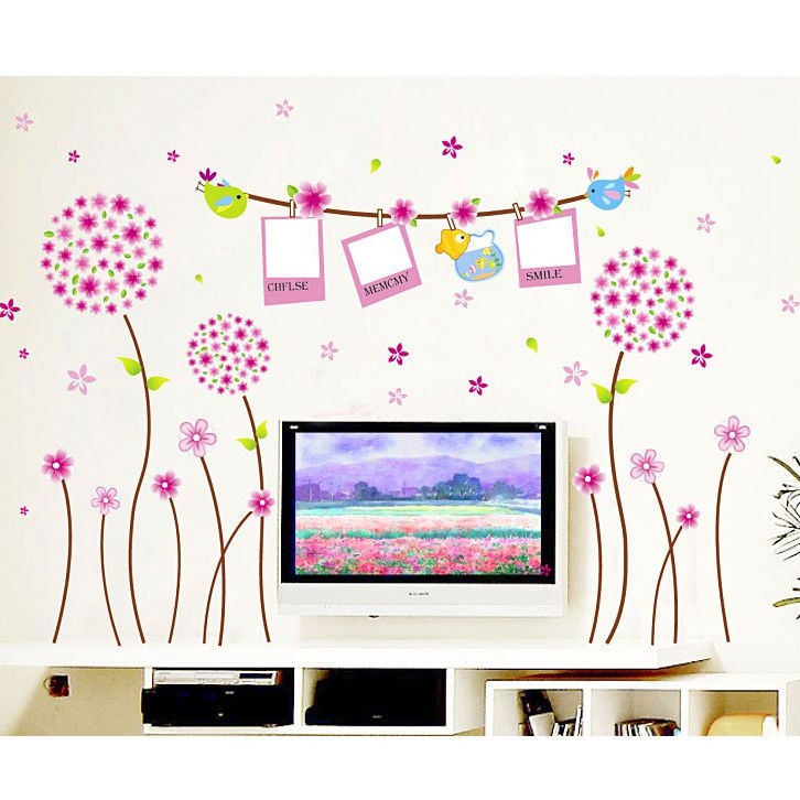 RELIZA WALL STICKER BUNGA DANDELION PINK BINGKAI FLOWER FRAME BINGKAI STIKER DINDING XY1102