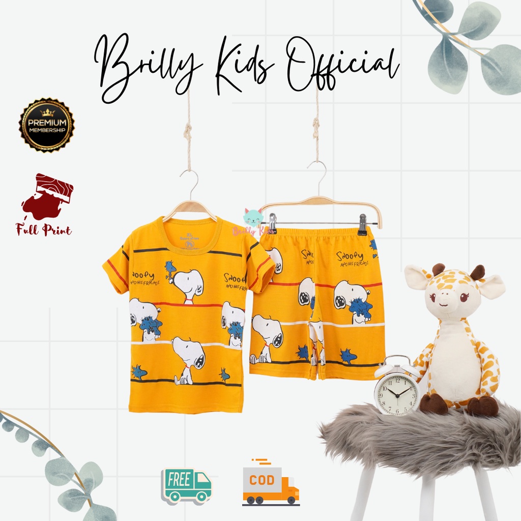 Brilly Kids Setelan Set Pakaian Baju Kaos Tidur Pajamas Piyama Anak Bayi Balita Premium Full Print M