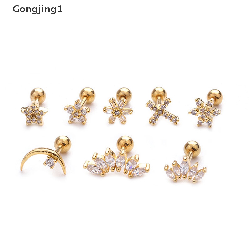 Gongjing1 Anting Tindik Tulang Rawan Telinga Desain Barbell Hias Kristal Untuk Wanita