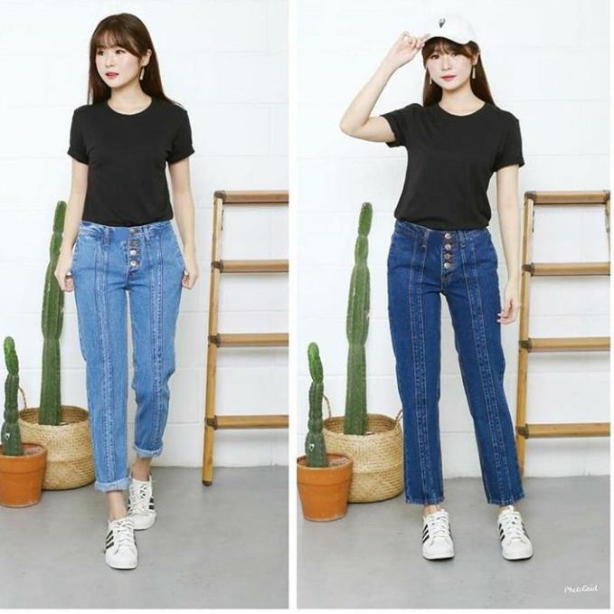 FREE BELT/ BOYFRIEND JEANS WANITA/ BOYFRIEND LINE BUTTON JEANS WANITA/TULANG/KANCING