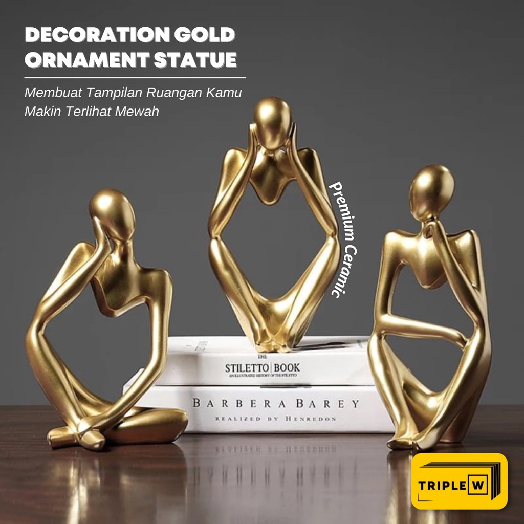 Pajangan Patung Manusia Emas (23x12cm) Ukuran Besar  Dekorasi Gold Ornament Statue