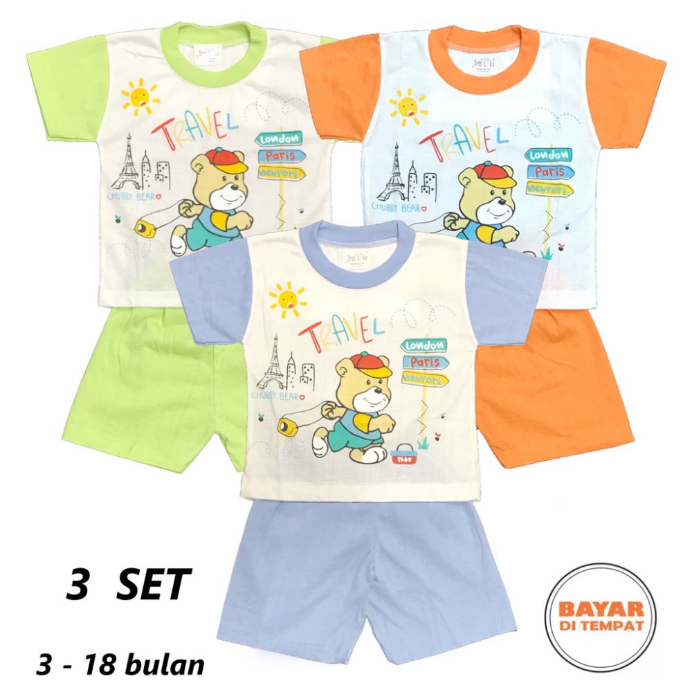 3 SET Setelan Kaos Oblong Bayi / Anak Lengan PENDEK Gambar Random TRALALA umur 3 - 18 bulan