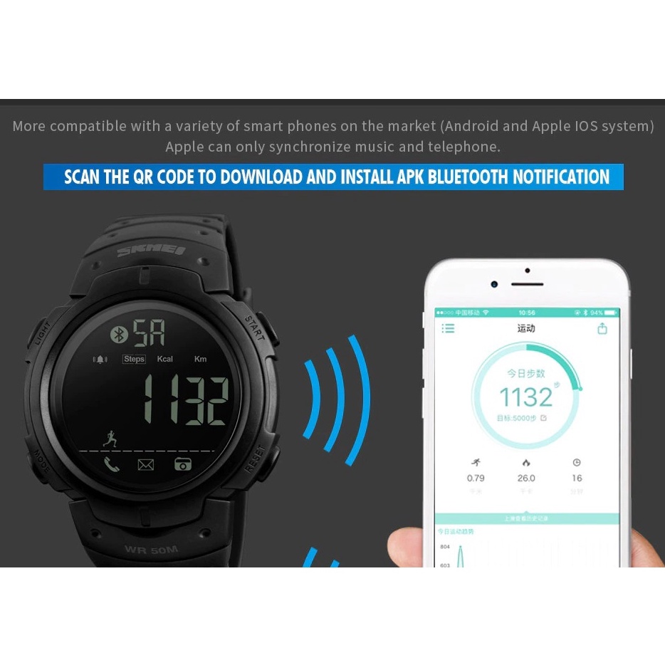 Jam Tangan Pria Digital Bluetooth Smartwatch Anti Air SKMEI Original STR1301