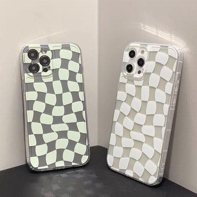 Soft Case Silikon TPU Transparan Motif Kotak-Kotak Untuk Iphone 12 13 SE 6 6S 7 8 Plus X XS XR 11 Pro Max