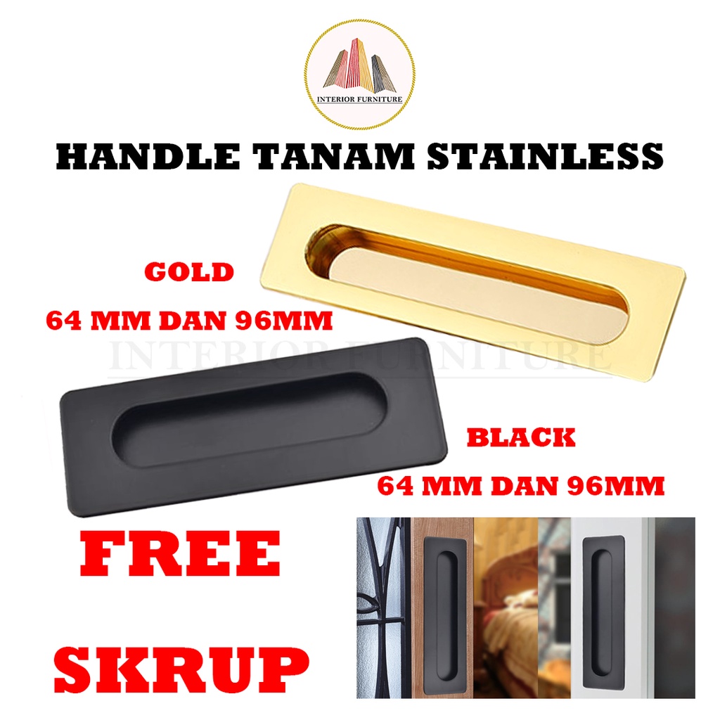 Handel Tanam Pintu Sliding Kotak 64, 96 &amp; 128 mm Stainless / Tarikan Tanam Pintu Sliding