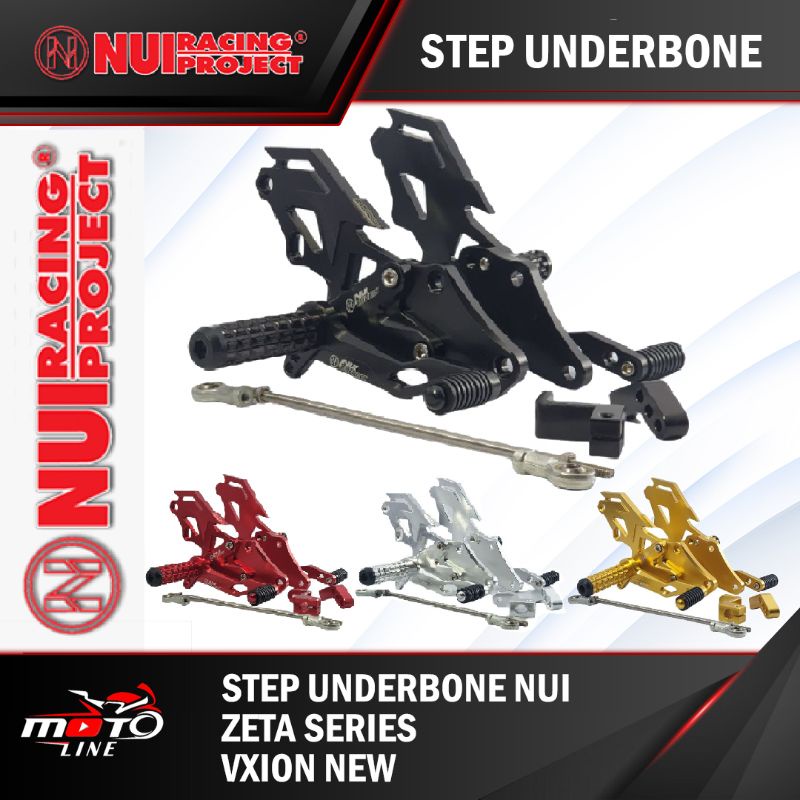 STEP UNDERBONE CNC NUI RACING ZETA SERIES VIXION NEW BLACK/SILVER/MERAH/GOLD